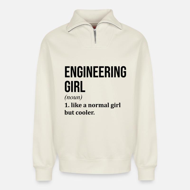 Ingenieursmädchen Lustiger Spruch - Relaxed Unisex Organic Half Zip Sweatshirt – von SPREAD - Naturweiß