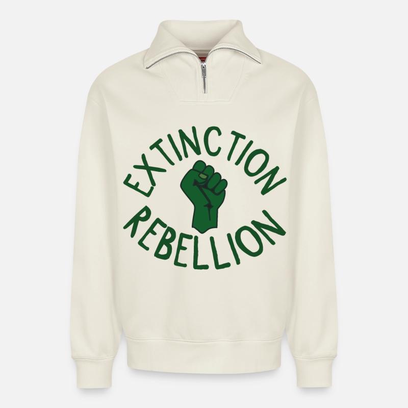 Extinction Rebellion Faust vert - Sweat unisexe décontracté en coton biologique à demi-zip – de SPREAD - blanc cassé