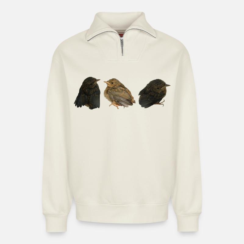 Robin Branches - Sweat unisexe décontracté en coton biologique à demi-zip – de SPREAD - blanc cassé