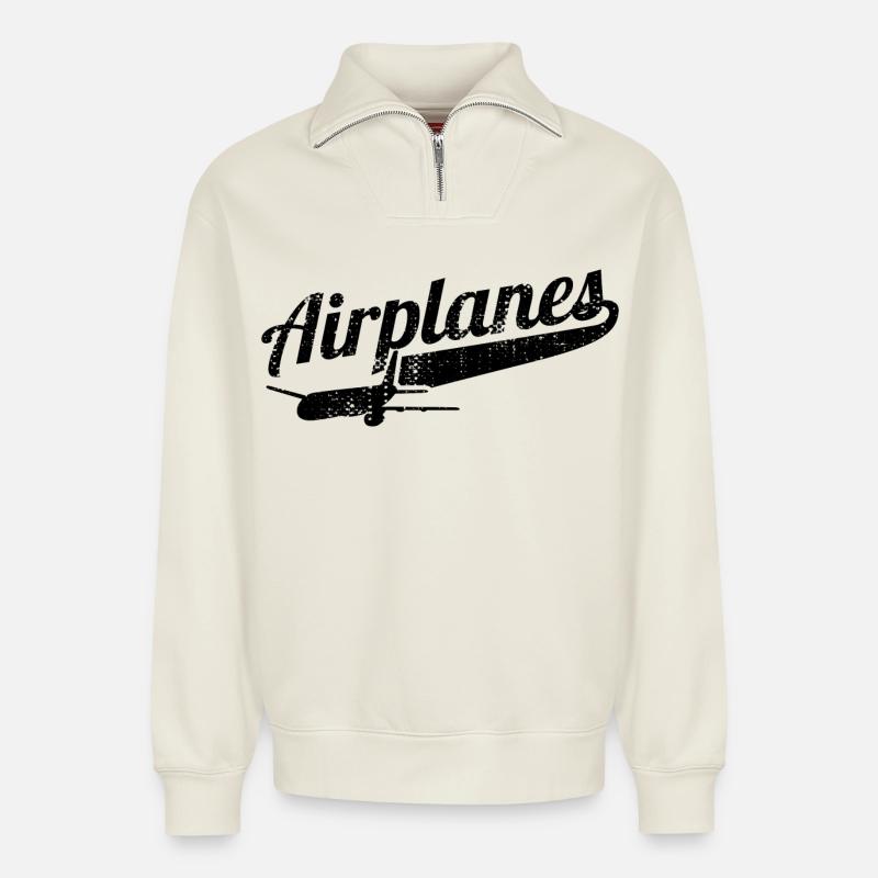 Flugzeugliebe - Relaxed Unisex Organic Half Zip Sweatshirt – von SPREAD - Naturweiß