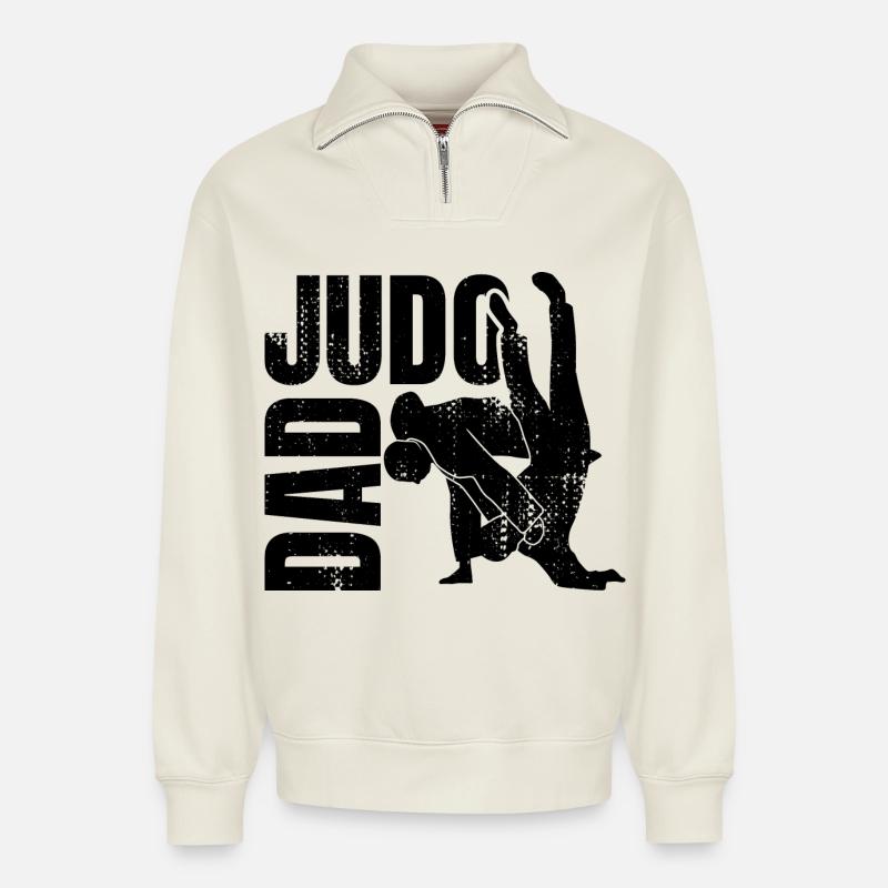 Judo Vater - Relaxed Unisex Organic Half Zip Sweatshirt – von SPREAD - Naturweiß