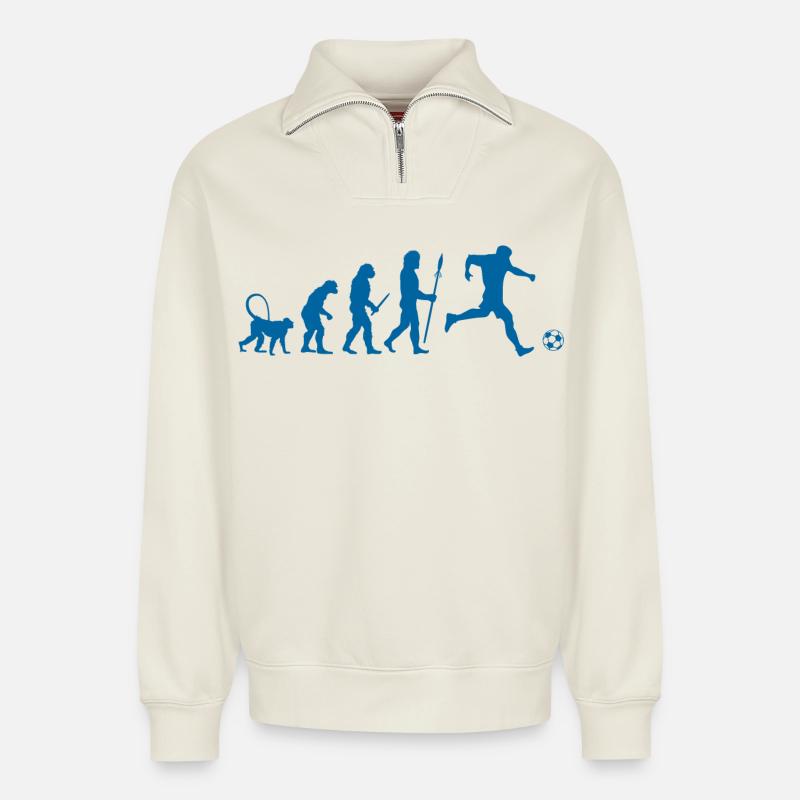 Evolution of a Soccer Player - Relaxed Unisex Organic Half Zip Sweatshirt – von SPREAD - Naturweiß