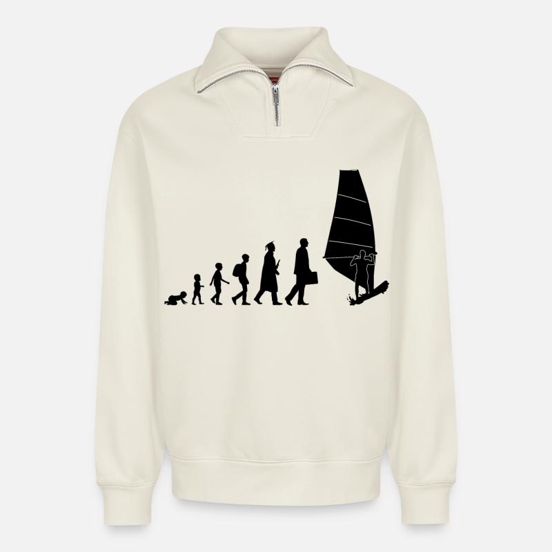 Entwicklung des Windsurfens - Relaxed Unisex Organic Half Zip Sweatshirt – von SPREAD - Naturweiß