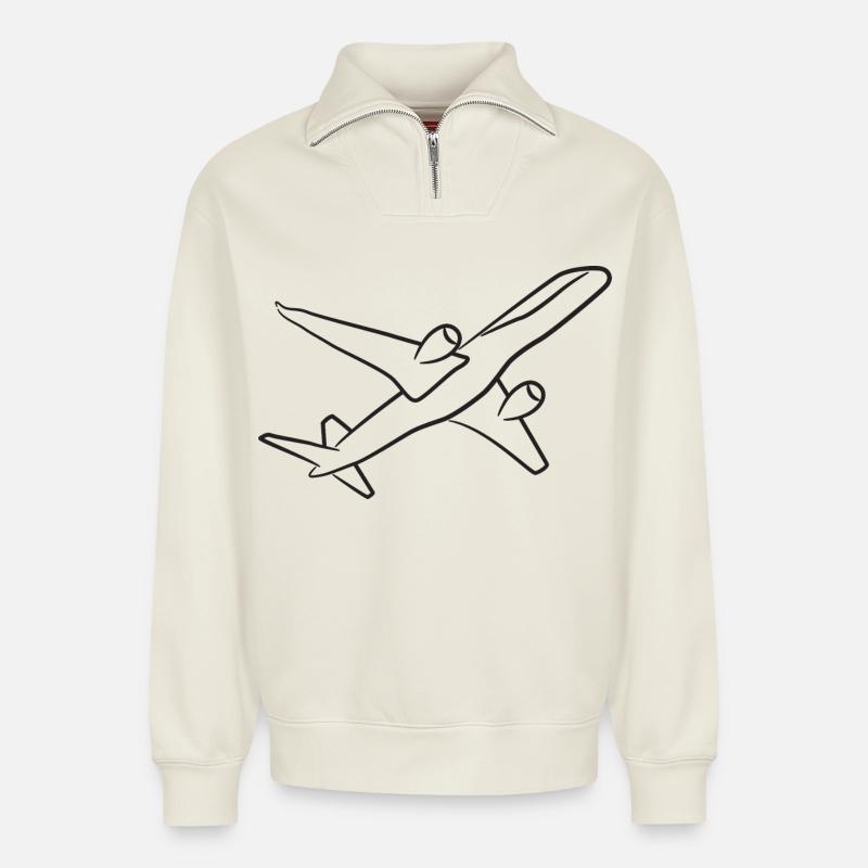 Flugzeug - Relaxed Unisex Organic Half Zip Sweatshirt – von SPREAD - Naturweiß