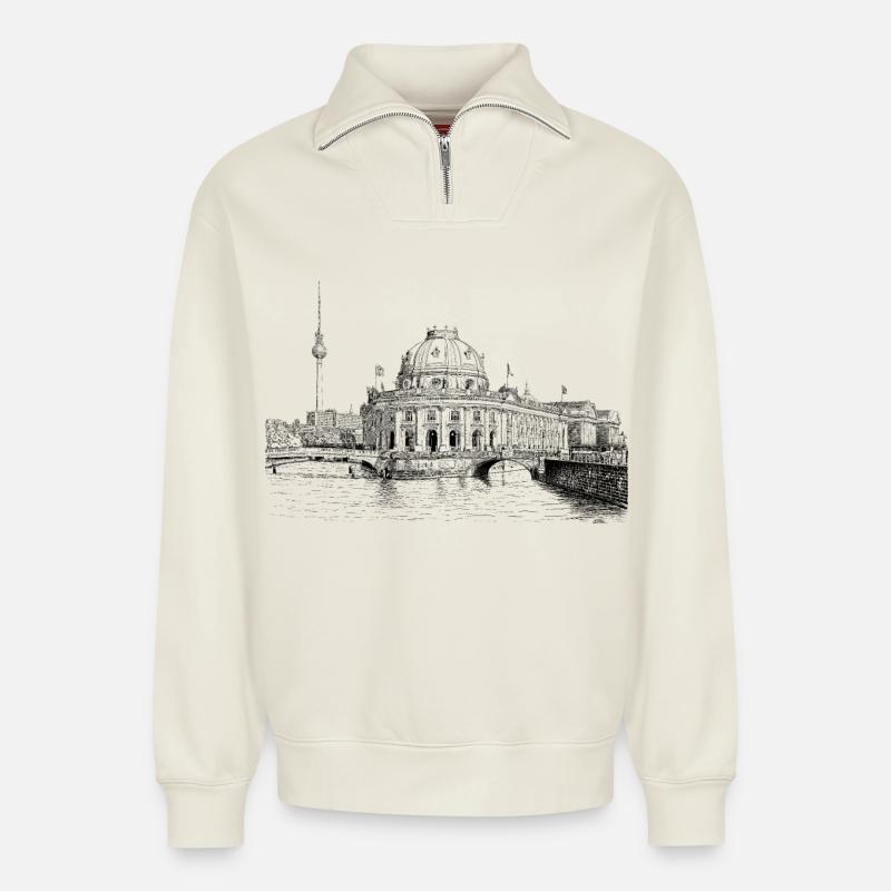 Berlin - Relaxed Unisex Organic Half Zip Sweatshirt – von SPREAD - Naturweiß