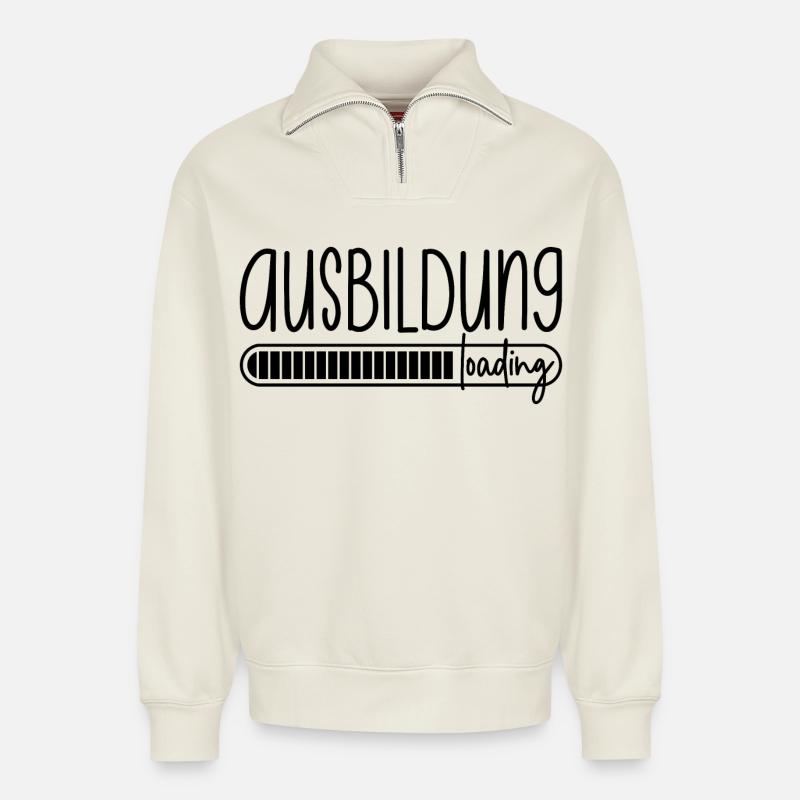 Ausbildung loading Azubi Azubine Auszubildender - Relaxed Unisex Organic Half Zip Sweatshirt – von SPREAD - Naturweiß