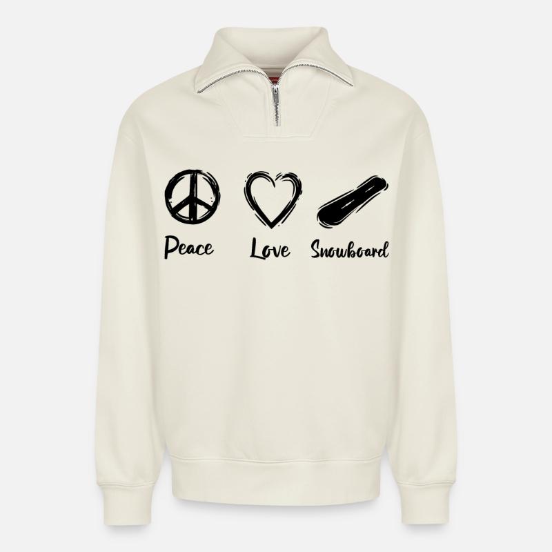Ich liebe Snowboarding - Relaxed Unisex Organic Half Zip Sweatshirt – von SPREAD - Naturweiß