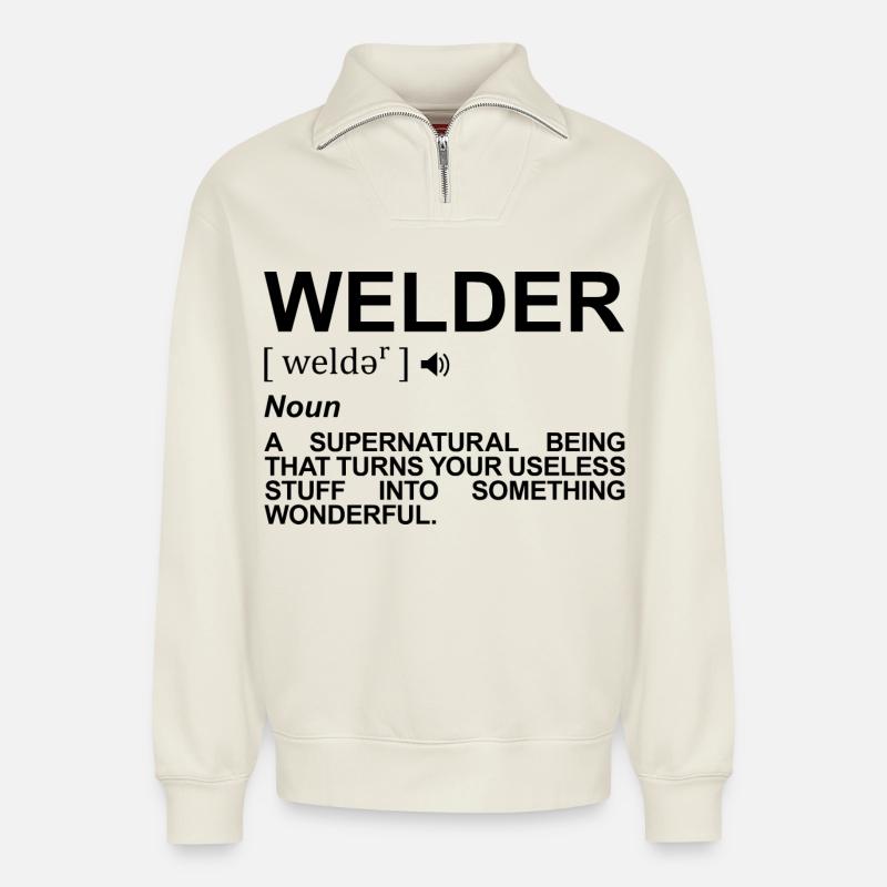 Schweißer Bedeutung - Relaxed Unisex Organic Half Zip Sweatshirt – von SPREAD - Naturweiß