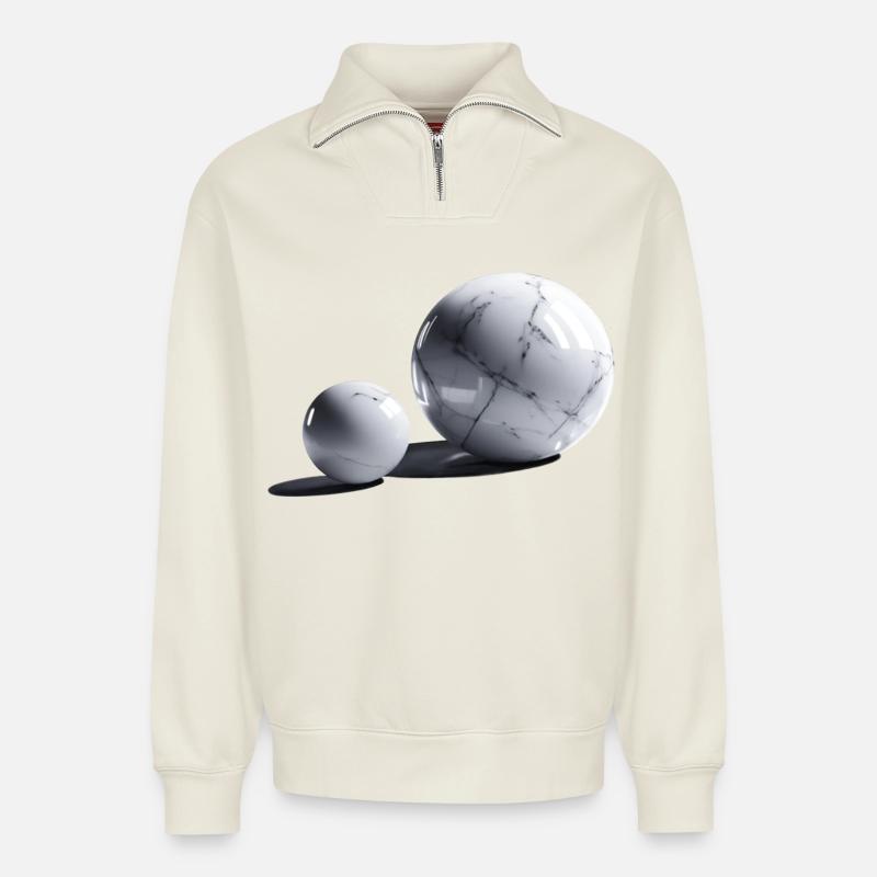 Boule de marbre/Sphère - Sweat unisexe décontracté en coton biologique à demi-zip – de SPREAD - blanc cassé