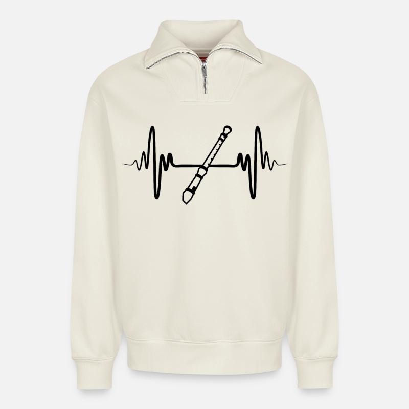 Flûte - Sweat unisexe décontracté en coton biologique à demi-zip – de SPREAD - blanc cassé