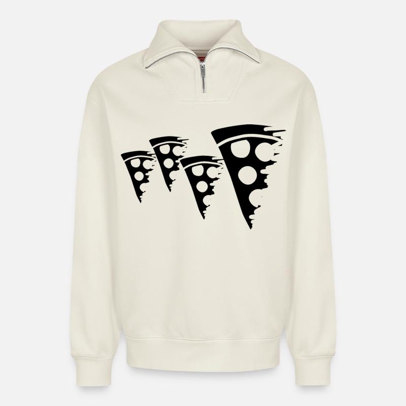 Pizza - Relaxed Unisex Organic Half Zip Sweatshirt – von SPREAD - Naturweiß