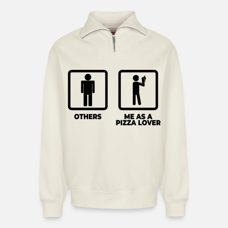 Pizza Strichfiguren - Relaxed Unisex Organic Half Zip Sweatshirt – von SPREAD - Naturweiß