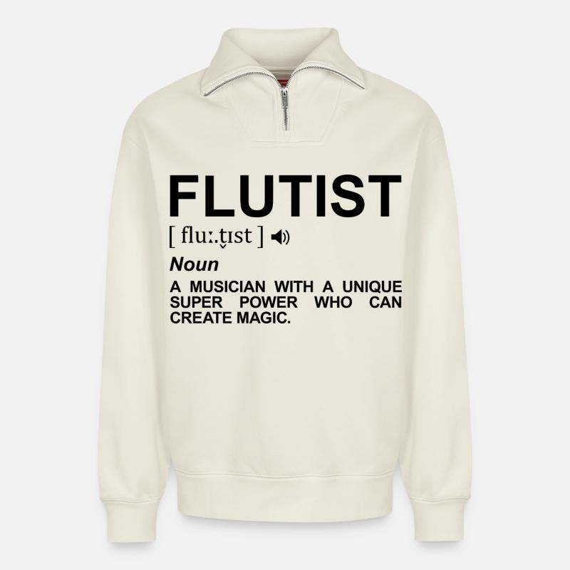 Flötist Begriff - Relaxed Unisex Organic Half Zip Sweatshirt – von SPREAD - Naturweiß