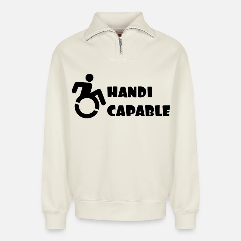 Rollstuhlkompetenz, Behindertenhumor # - Relaxed Unisex Organic Half Zip Sweatshirt – von SPREAD - Naturweiß