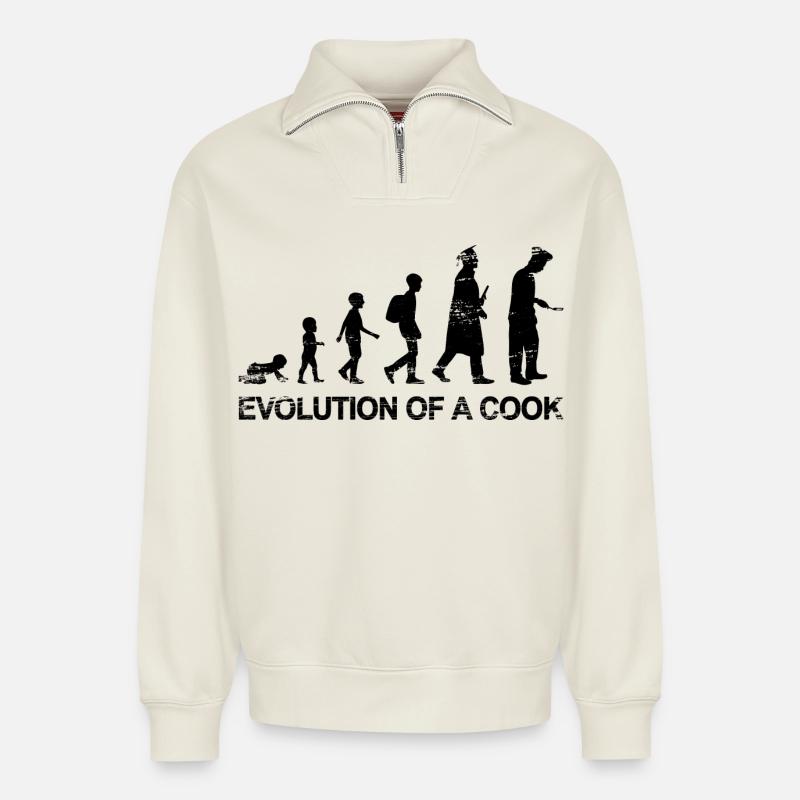 Chef Evolution - Relaxed Unisex Organic Half Zip Sweatshirt – by SPREAD - off white