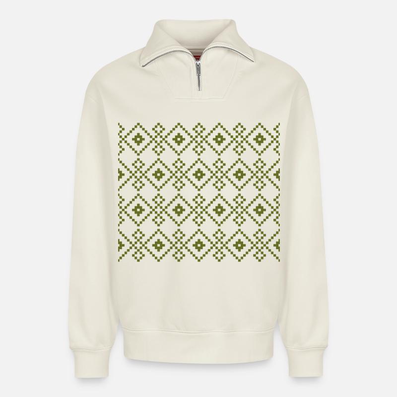 Weihnachtspullover (grün) - Relaxed Unisex Organic Half Zip Sweatshirt – von SPREAD - Naturweiß