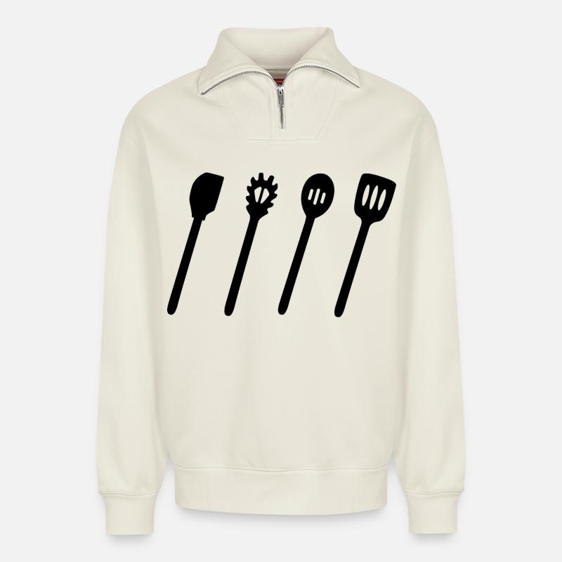 Kochlöffel Set - Relaxed Unisex Organic Half Zip Sweatshirt – von SPREAD - Naturweiß