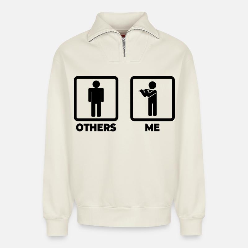 Flöte Strichmännchen - Relaxed Unisex Organic Half Zip Sweatshirt – von SPREAD - Naturweiß
