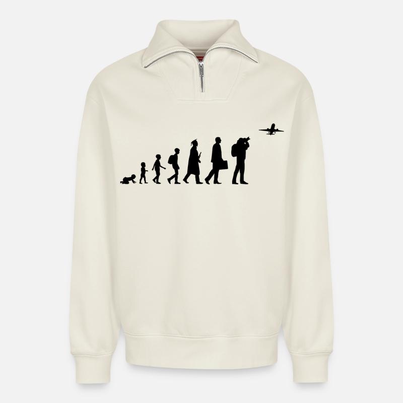 Entwicklung eines Plane Spotters - Relaxed Unisex Organic Half Zip Sweatshirt – von SPREAD - Naturweiß