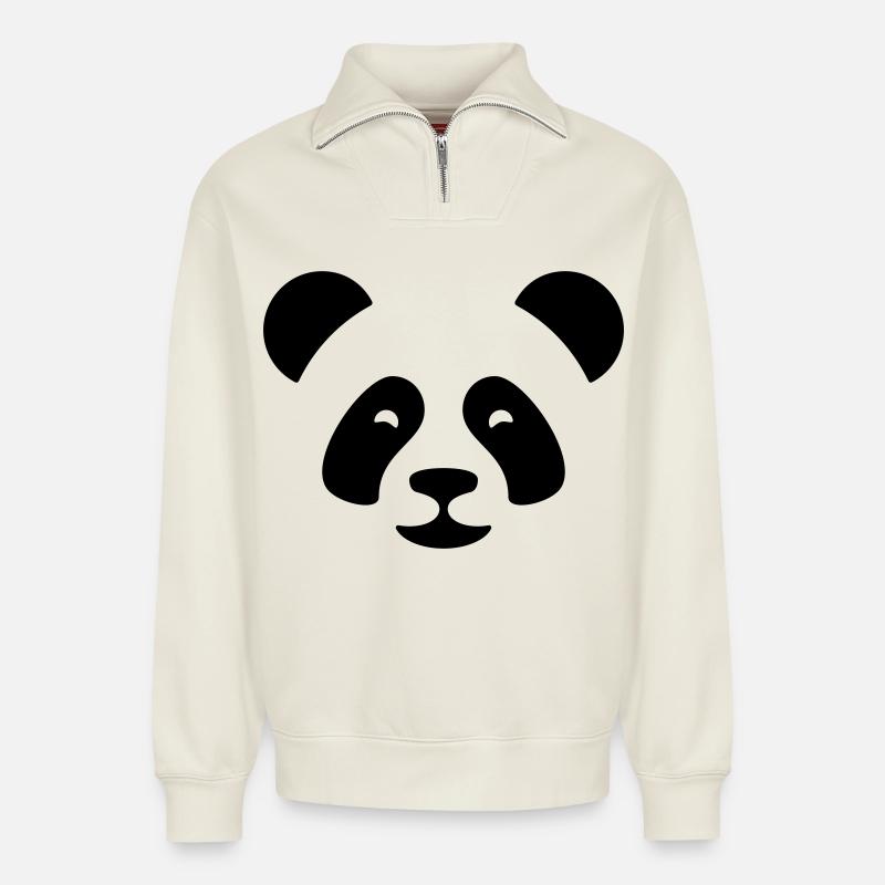 Panda - Relaxed Unisex Organic Half Zip Sweatshirt – von SPREAD - Naturweiß