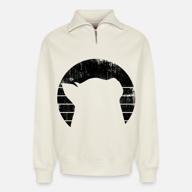 Chat - Sweat unisexe décontracté en coton biologique à demi-zip – de SPREAD - blanc cassé