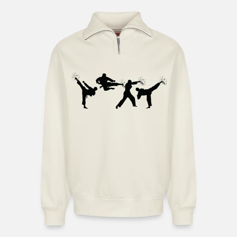 Karateka - Relaxed Unisex Organic Half Zip Sweatshirt – von SPREAD - Naturweiß