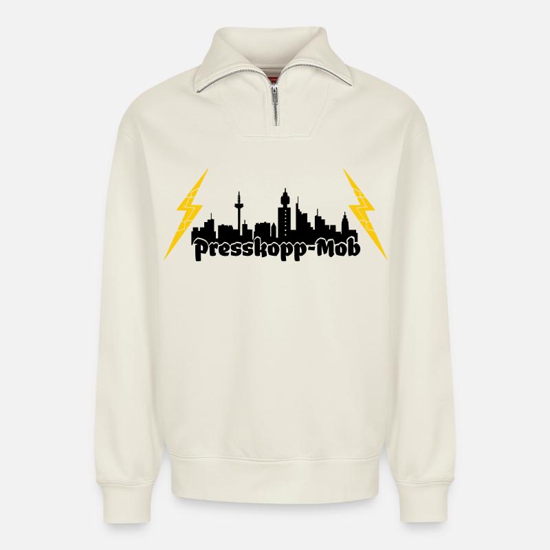 Presskopp Mob - ffm Skyline - Relaxed Unisex Organic Half Zip Sweatshirt – von SPREAD - Naturweiß