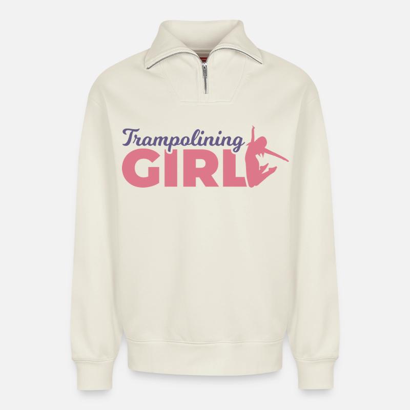 Trampolinspringer Mädchen - Relaxed Unisex Organic Half Zip Sweatshirt – von SPREAD - Naturweiß