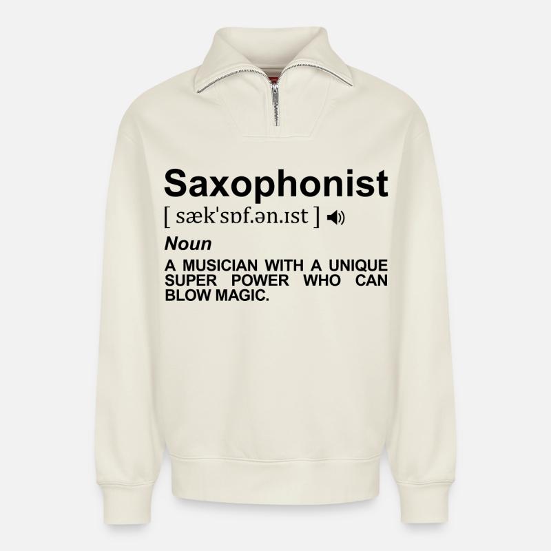Saxophonist Definition - Relaxed Unisex Organic Half Zip Sweatshirt – von SPREAD - Naturweiß