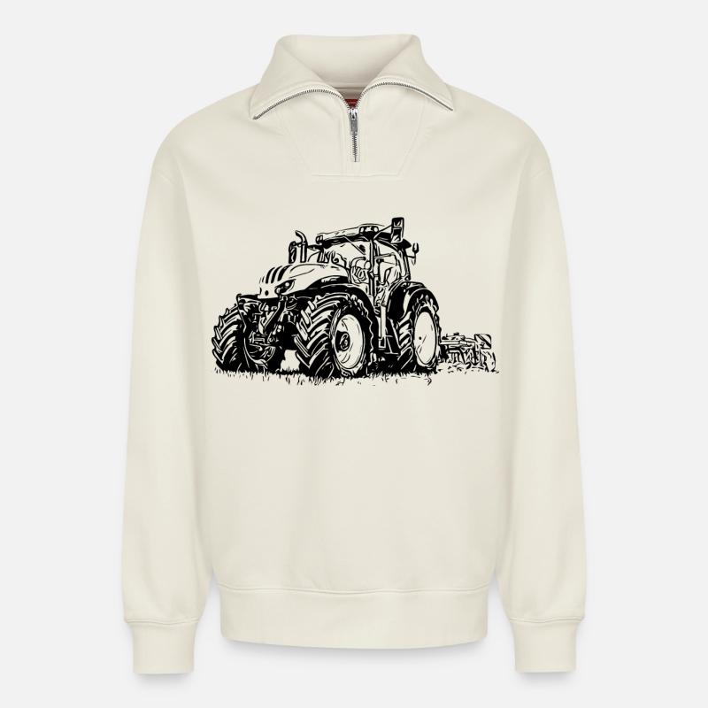 Traktor Steyr 6145 - Relaxed Unisex Organic Half Zip Sweatshirt – von SPREAD - Naturweiß