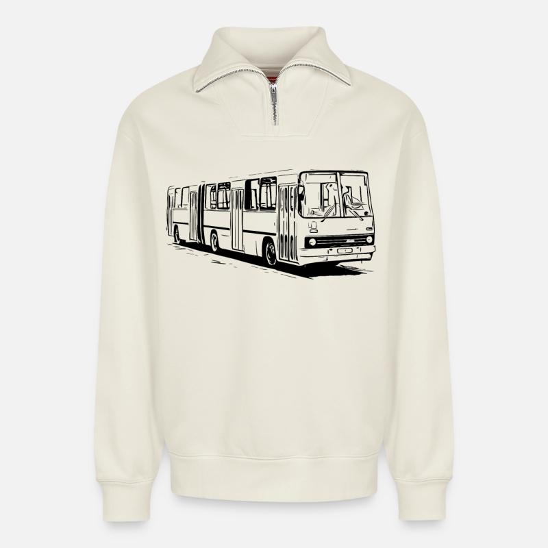 Ikarus Gelenkbus - Relaxed Unisex Organic Half Zip Sweatshirt – von SPREAD - Naturweiß