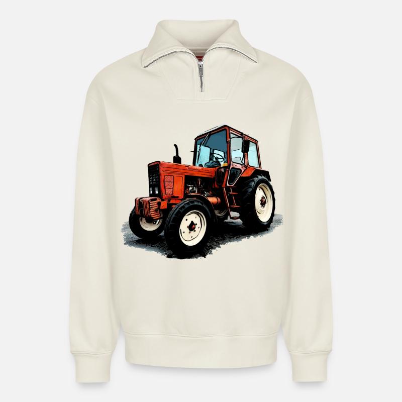 Belarus MTS 550 - Relaxed Unisex Organic Half Zip Sweatshirt – von SPREAD - Naturweiß