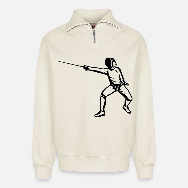 Lustiger Fechter - Relaxed Unisex Organic Half Zip Sweatshirt – von SPREAD - Naturweiß