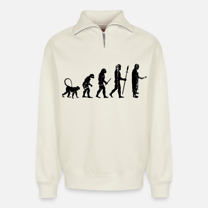 Fleischer Evolution - Relaxed Unisex Organic Half Zip Sweatshirt – by SPREAD - off white