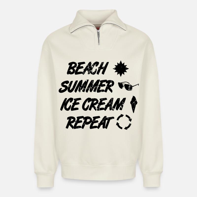 Eiscreme Liebhaber Routine - Relaxed Unisex Organic Half Zip Sweatshirt – von SPREAD - Naturweiß