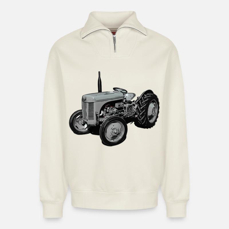 Alter Fergie TE20 Traktor - Relaxed Unisex Organic Half Zip Sweatshirt – von SPREAD - Naturweiß