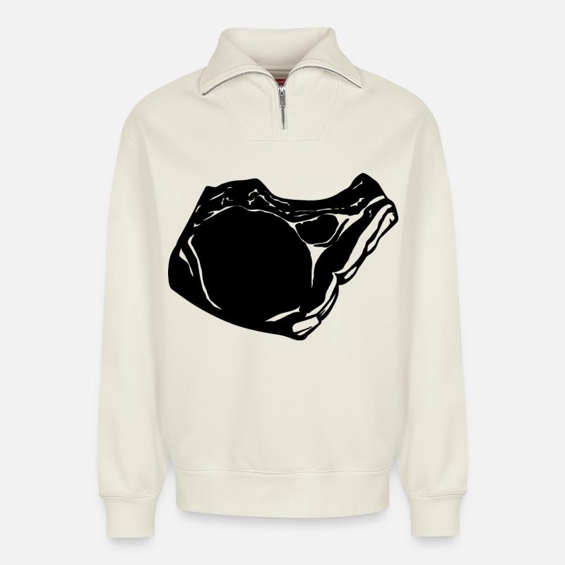 Steak - Relaxed Unisex Organic Half Zip Sweatshirt – by SPREAD - off white