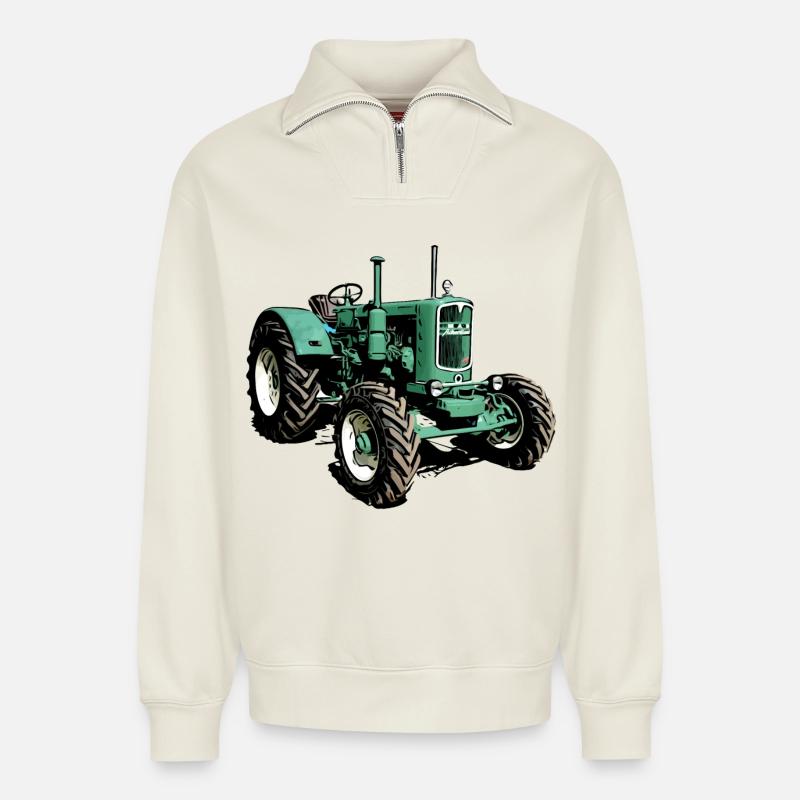Ackerdiesel Traktor man 4S1 - Relaxed Unisex Organic Half Zip Sweatshirt – von SPREAD - Naturweiß