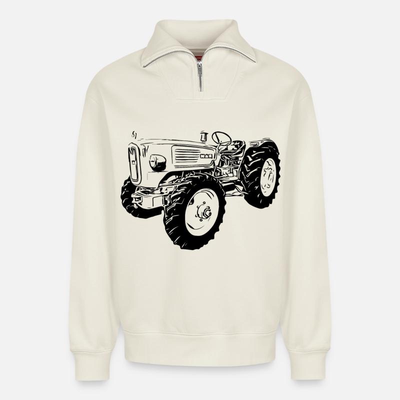 Ackerdiesel Allrad Traktor 4N2 - Relaxed Unisex Organic Half Zip Sweatshirt – von SPREAD - Naturweiß