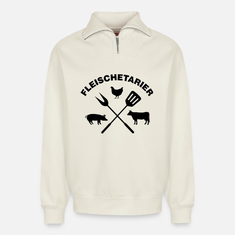 Fleischetarier Fleischliebhaber Shirt - Relaxed Unisex Organic Half Zip Sweatshirt – von SPREAD - Naturweiß