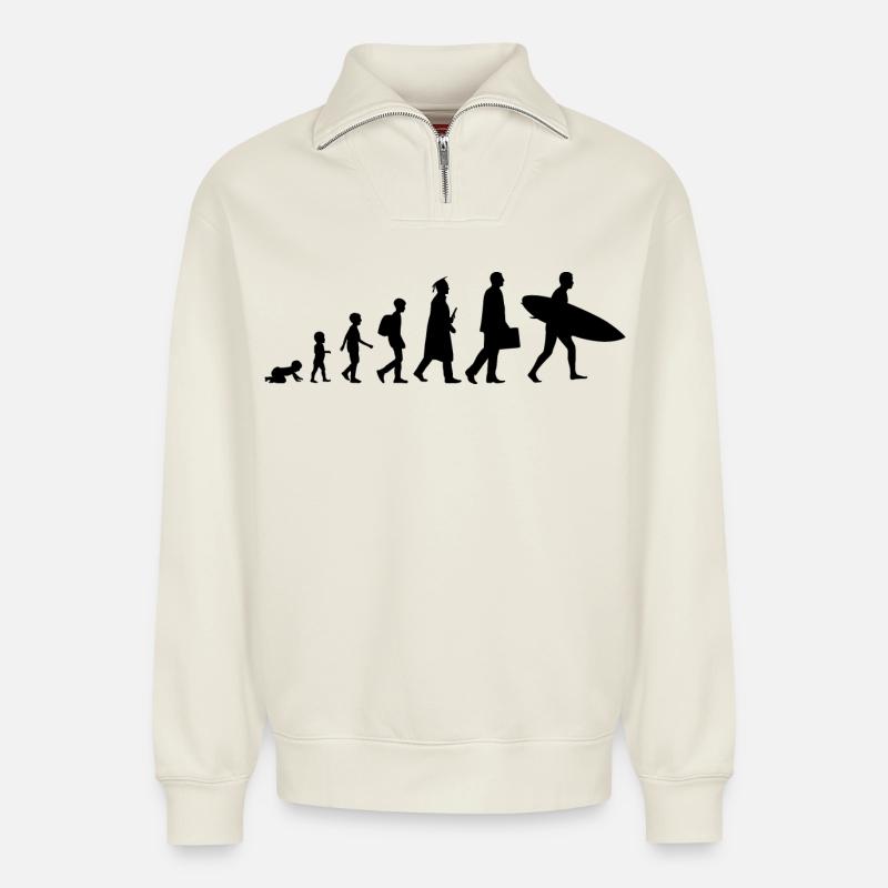 Entwicklung eines Surfers - Relaxed Unisex Organic Half Zip Sweatshirt – von SPREAD - Naturweiß