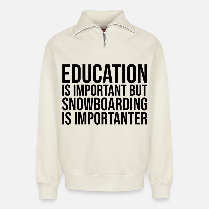 Snowboard - Relaxed Unisex Organic Half Zip Sweatshirt – von SPREAD - Naturweiß