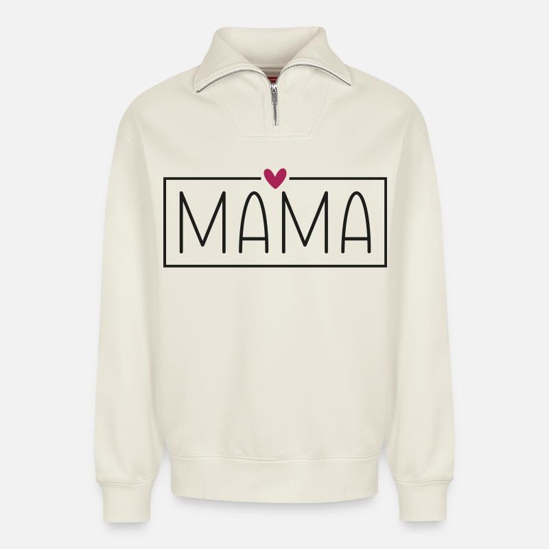 Mama  - Relaxed Unisex Organic Half Zip Sweatshirt – von SPREAD - Naturweiß