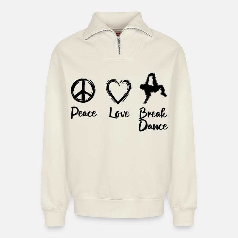 Breakdancer Liebe - Relaxed Unisex Organic Half Zip Sweatshirt – von SPREAD - Naturweiß