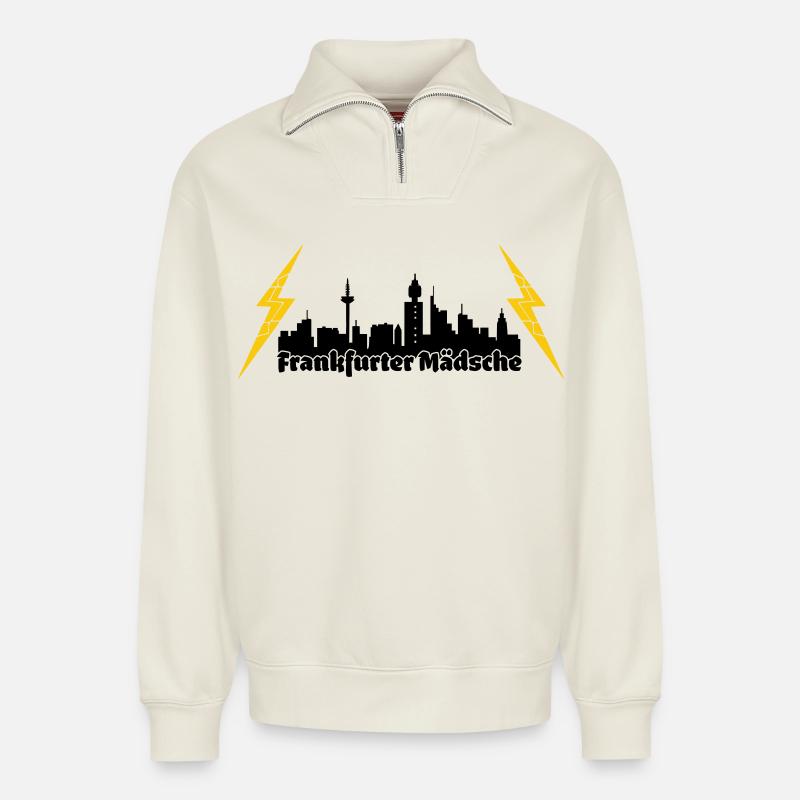Frankfurter Maedsche ffm skyline - Relaxed Unisex Organic Half Zip Sweatshirt – von SPREAD - Naturweiß