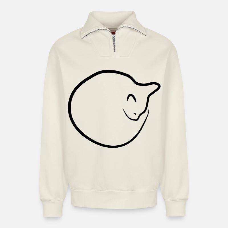 Katze Zeichnung - Relaxed Unisex Organic Half Zip Sweatshirt – von SPREAD - Naturweiß