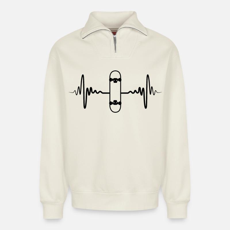 Skateboard Pulse Rate - Relaxed Unisex Organic Half Zip Sweatshirt – by SPREAD - off white