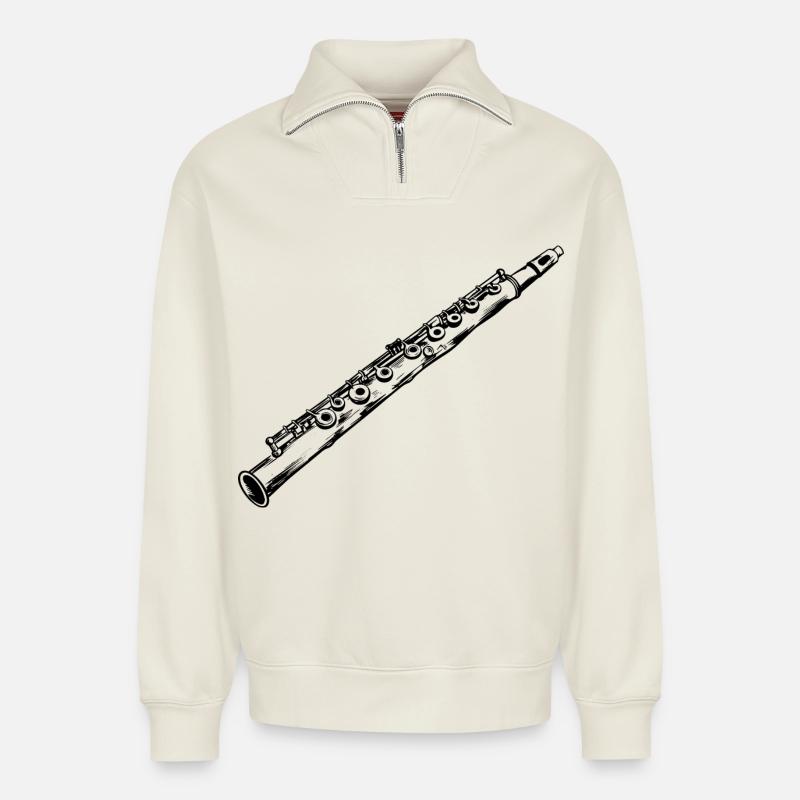 Flöte - Relaxed Unisex Organic Half Zip Sweatshirt – von SPREAD - Naturweiß