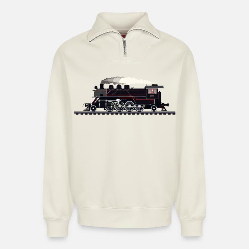 Railway Graphic - Relaxed Unisex Organic Half Zip Sweatshirt – by SPREAD - off white