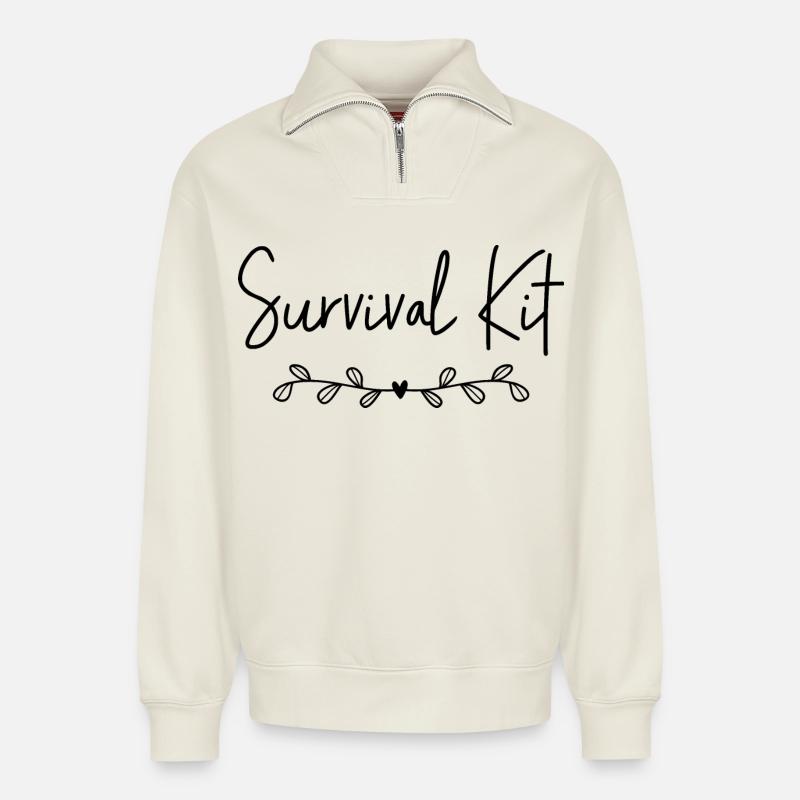 Survival Kit - Relaxed Unisex Organic Half Zip Sweatshirt – von SPREAD - Naturweiß